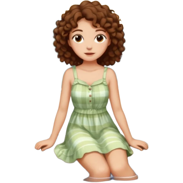 Sexy brown eyes, brown curly hair, white ethnicity half syren resting at shore of a lake in the forest emoji