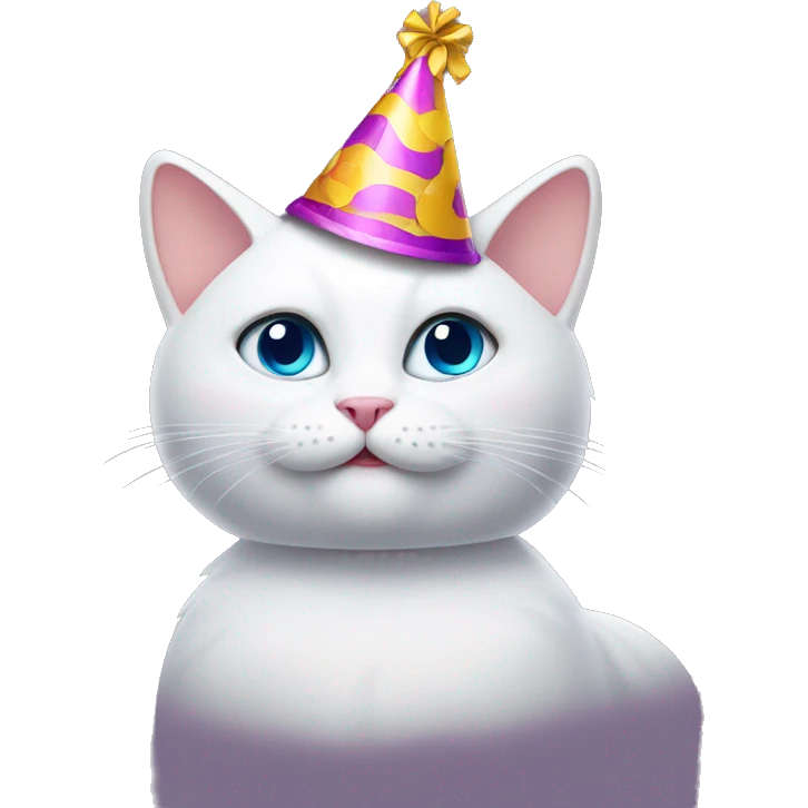 White cat with party hat emoji