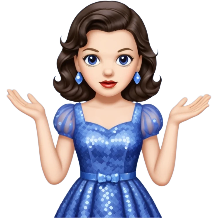 Judy Garland with long dark brown hair, periwinkle sequin dress emoji
