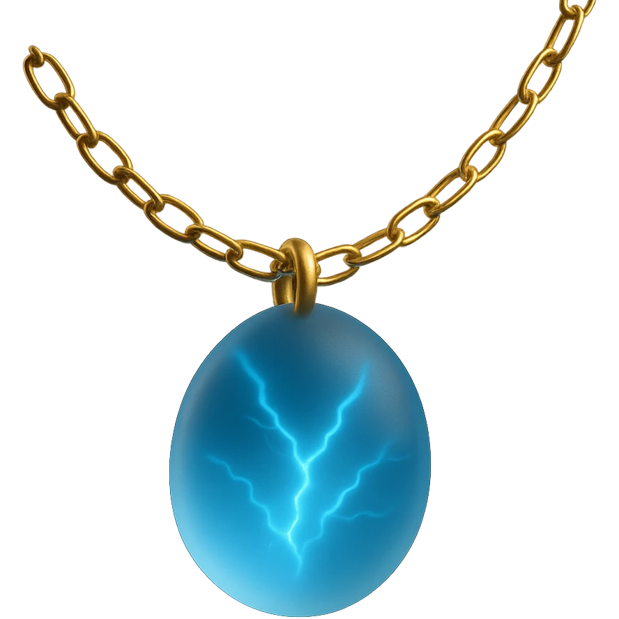 minimalist floating gold chain with a deep blue stone, glowing veins, ethereal and magical emoji