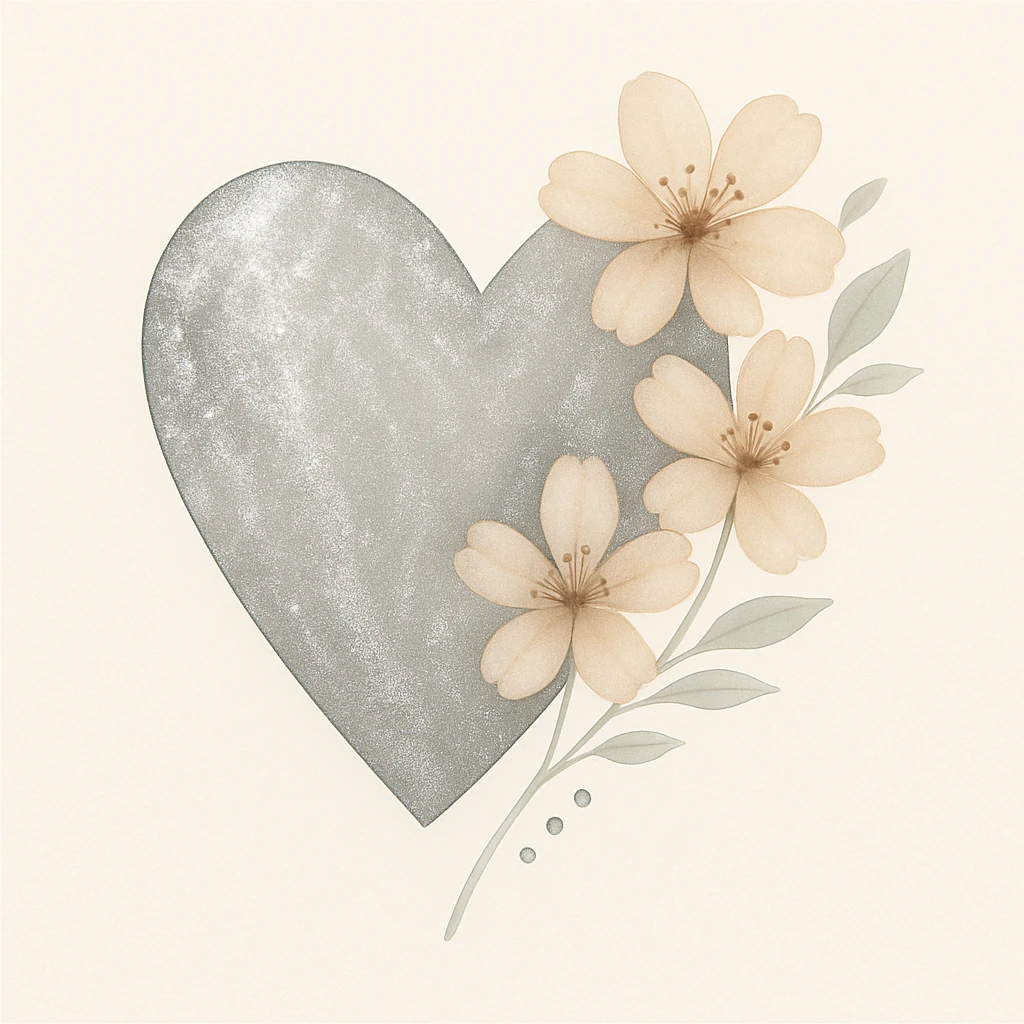 Make the silver accents and details absolutely dominant and overwhelming on the heart with sakura, watercolor style. emoji