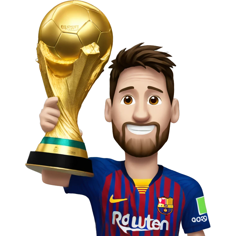 Messi con la copa del mundo y su cara tenga una cabra emoji