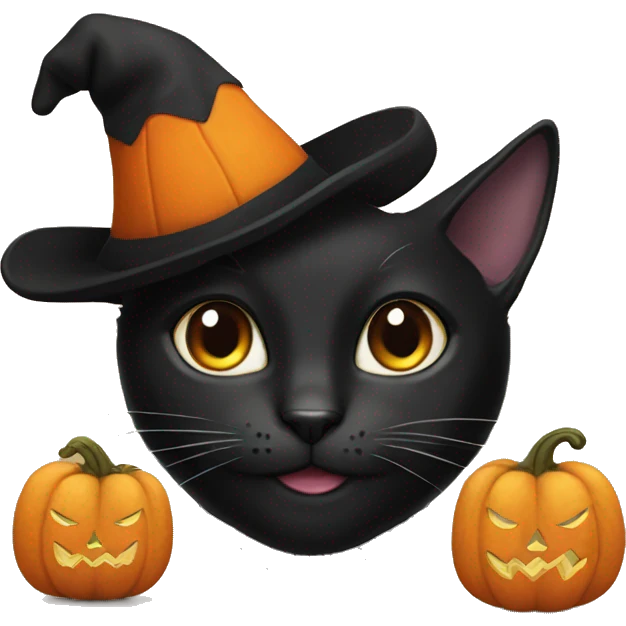 Black cat with pumpkin hat emoji
