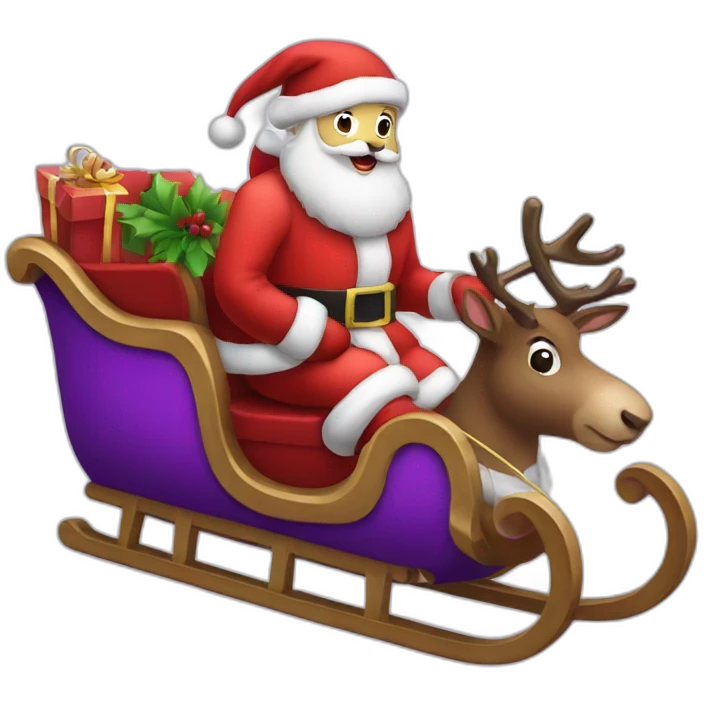 Santa Claus dressed in purple with a sleigh with reindeer emoji
