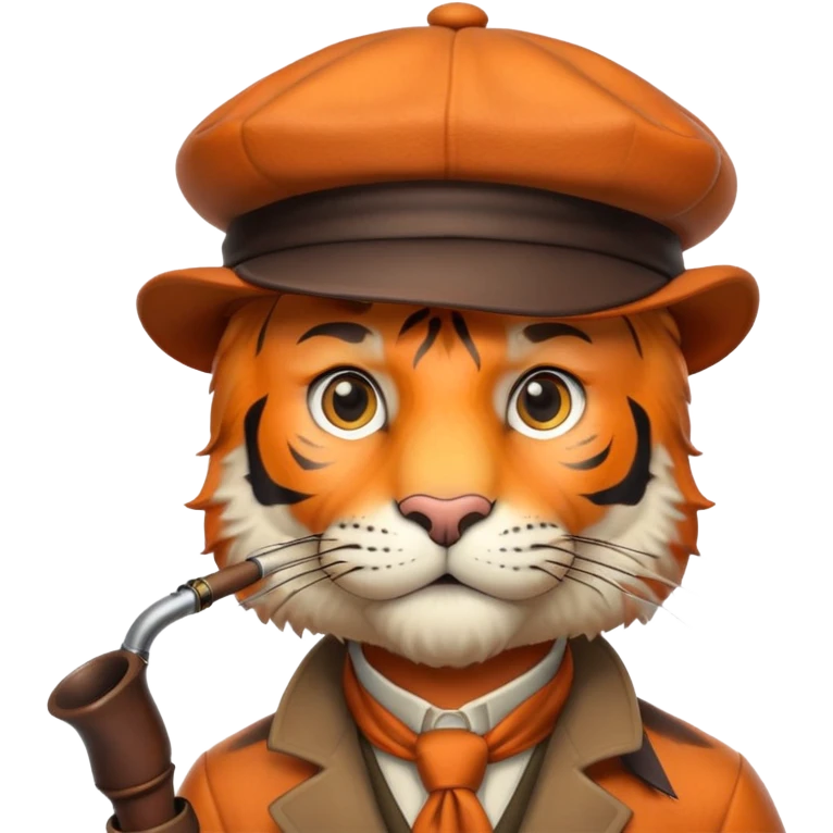 Tiger Sherlock Holmes with pipe and deerstalker hat emoji