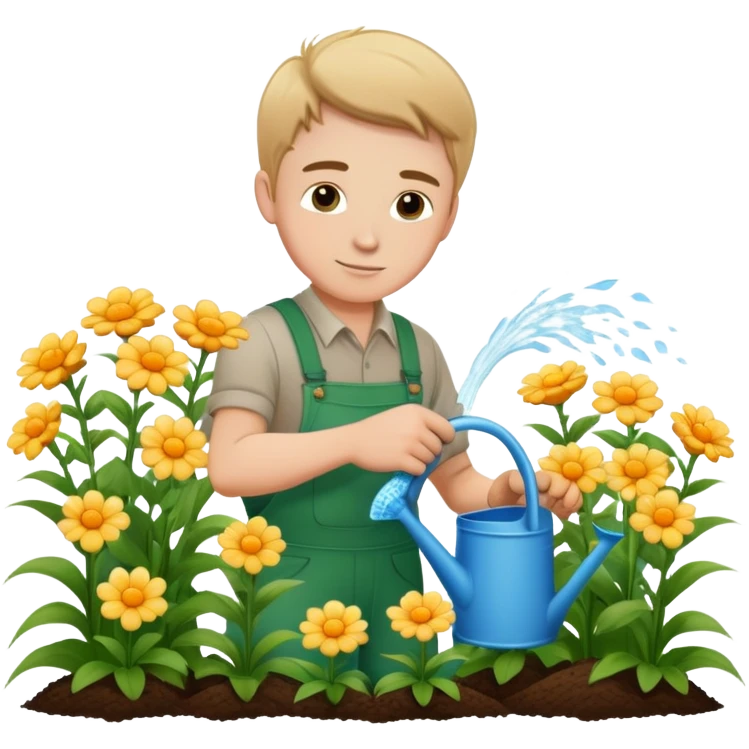 diligent young white male gardener watering flowers emoji