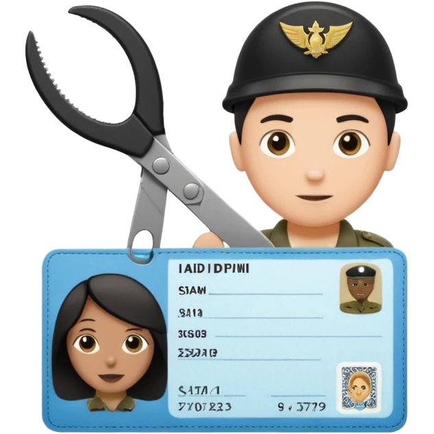 Floating black Scissors cutting in half an idf soldier ID card with a little chip in 2 parts emoji