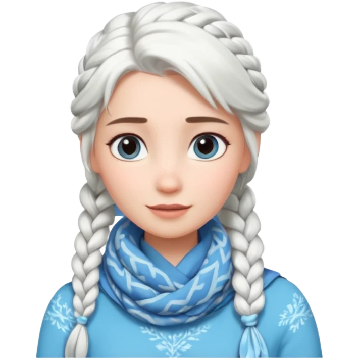 white hair one sided braid elsa with patterned scarf emoji