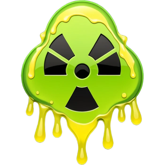 radioactive hazard symbol stylized to look like it is melting. The symbol is bright neon green and toxic yellow, with smooth dripping edges like liquid. emoji