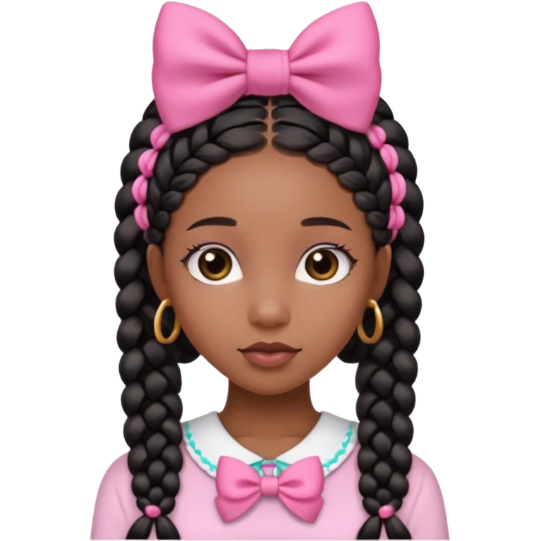 a cute black girl with long goddess braids and a cute pink bow on her head  emoji