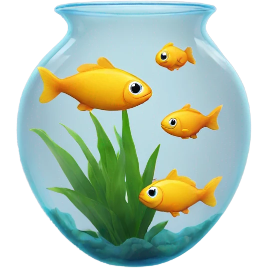fishes in a clear vase with a plant emoji