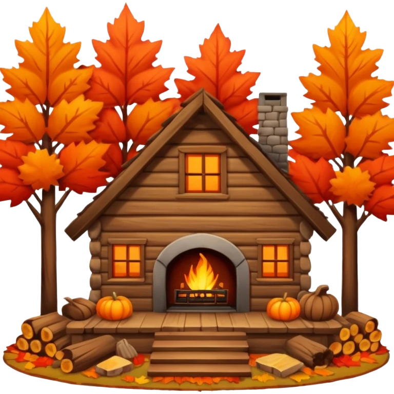 🏡🍁🔥 Cozy cabin with fireplace in autumn emoji