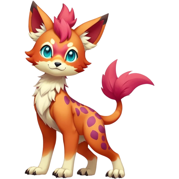 Male bright-colored multi-colored cute cool exotic anime-styled Falvie-Fionbri-fantasy-creature-fursona-Fakémon-Pokémon, full body, with markings emoji