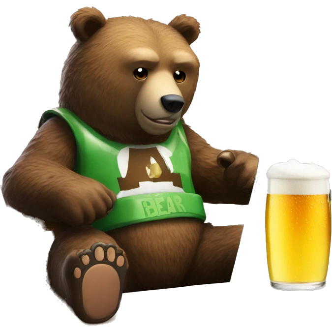 Bear drink beer working on Movement project in its chair front of laptop emoji
