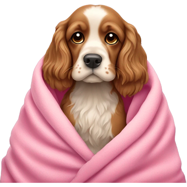 Cocker spaniel in a pink blanket emoji