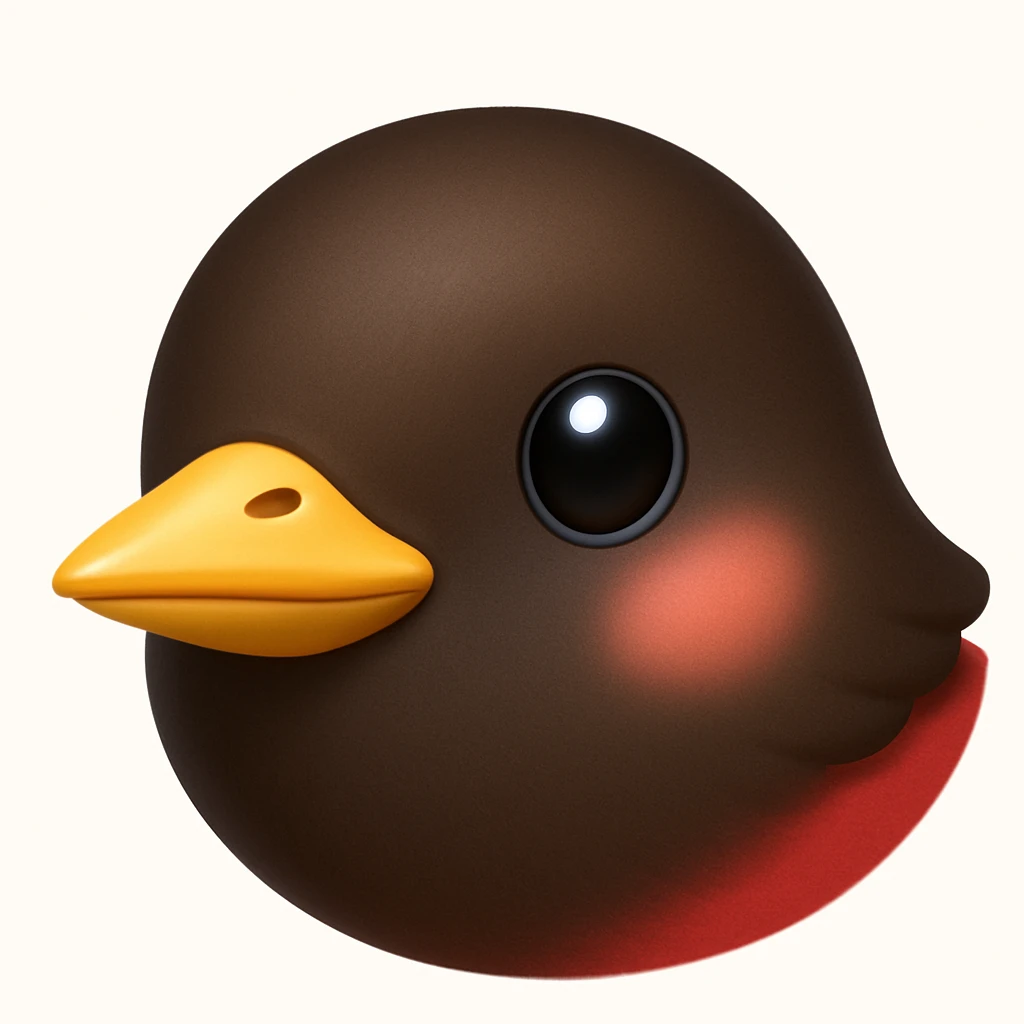 Create a bird emoji exactly like the reference image but without the helmet, in iOS emoji style. Keep the same shape, color, and expression, with a smooth and shiny appearance. Add a slight blush to the cheeks. emoji