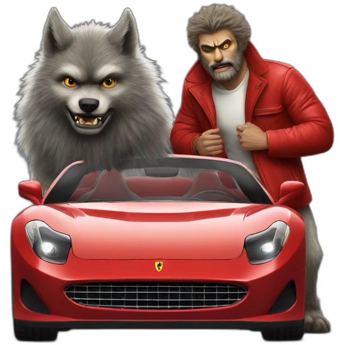 wolfman standing against ferrari car emoji