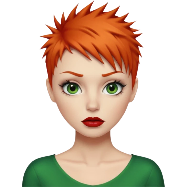 Short spikey Ginger hair, green eyes, black long eye lashes large red lips White woman embarrassed emoji