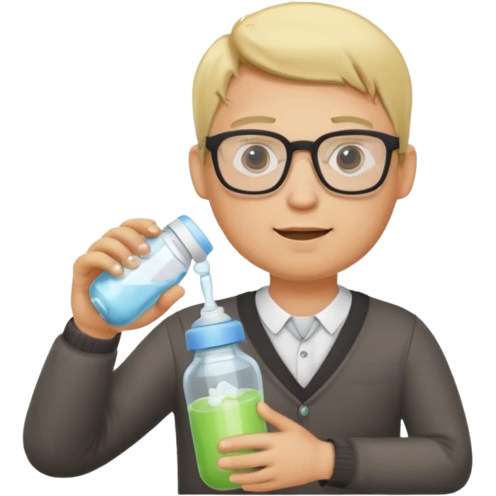 blonde man with glasses with baby bottle emoji