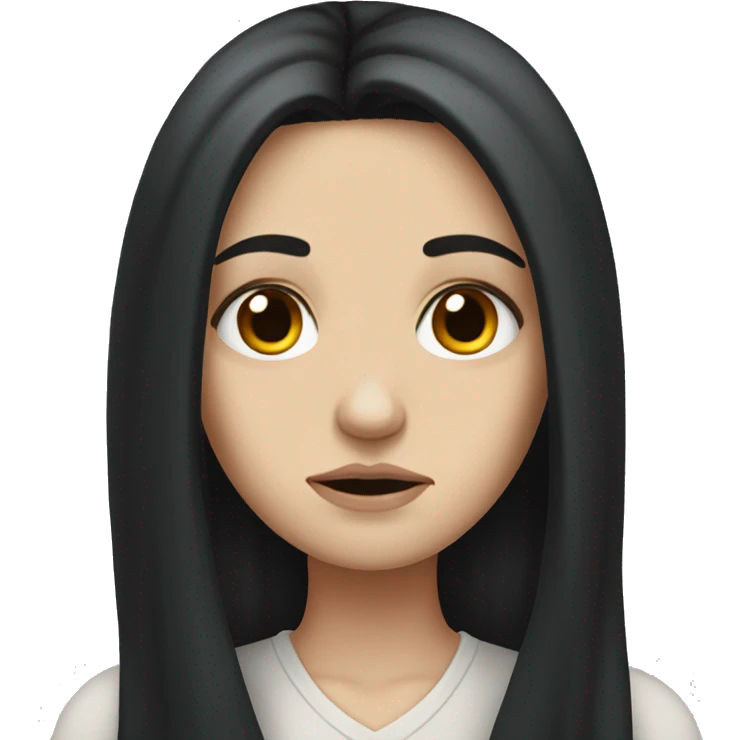 sad white girl with long black hair emoji