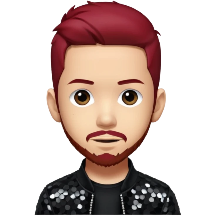 Mike Shinoda from Linkin Park with dark red hair, black sequin outfit emoji