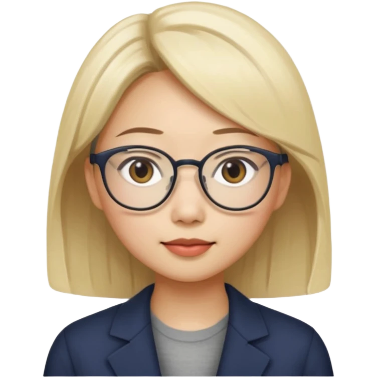 asian looking female with slight blonde hair a little longer  with eye glasses, fair complexion not that pointed nose but slighty little eye please emoji