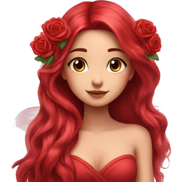 big wings, rose, Beautiful, fairy, red, long hair emoji