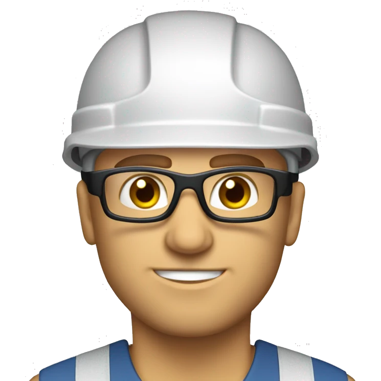 Caucasian man wearing a safety helmet, safety glasses and earplugs. emoji
