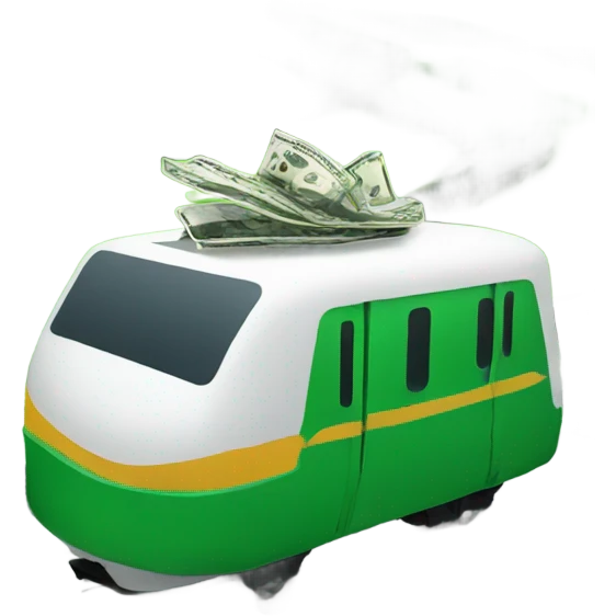 Green train on track with money  emoji
