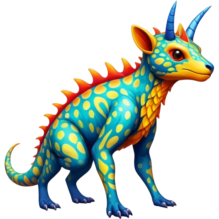 a vibrant colorful edgy vernid-fionbri-creature with splash patterns full body emoji