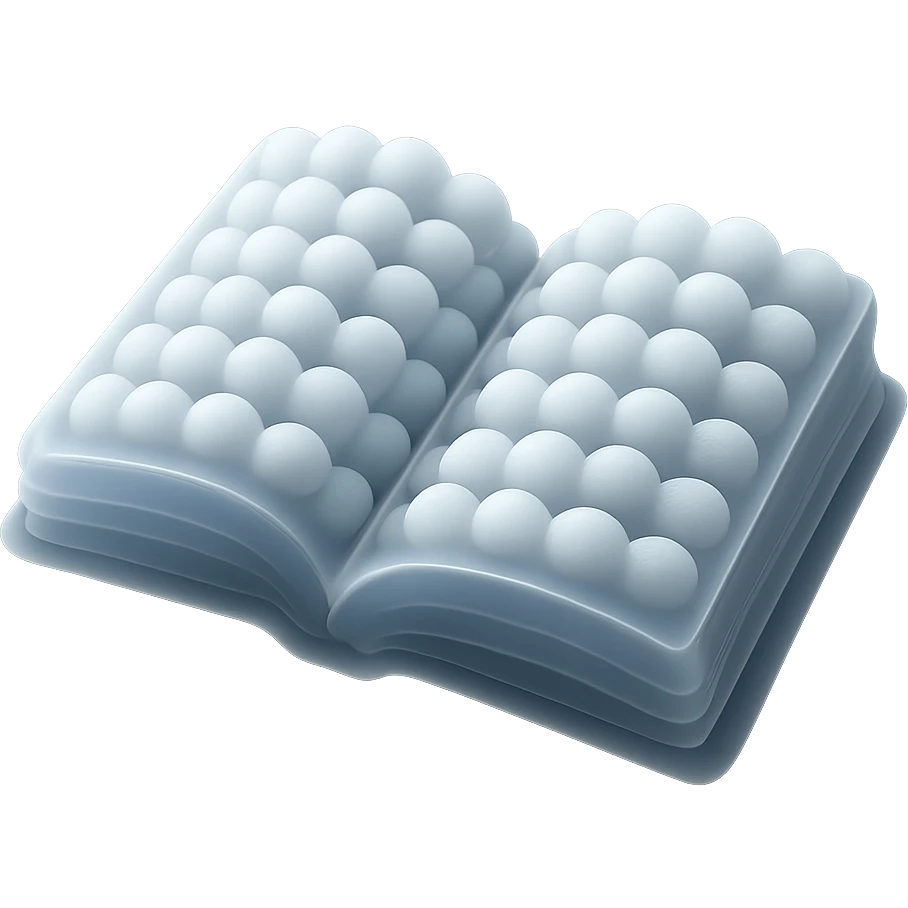 thick open book made entirely of small very bright white fluffy convex clouds, matte glass style emoji