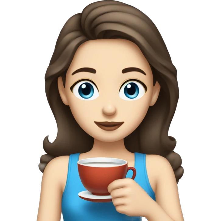 Girl sipping tea brunette blue eyes emoji
