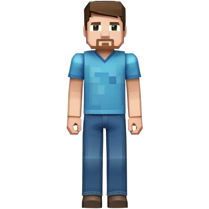 Minecraft Steve character full body with blue shirt and jeans, pixelated blocky style emoji