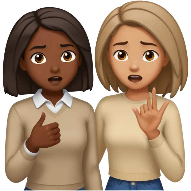 Dark skinned girl with shoulder length twists being yelled at by a brown light skinned girl with dark straightened hair emoji