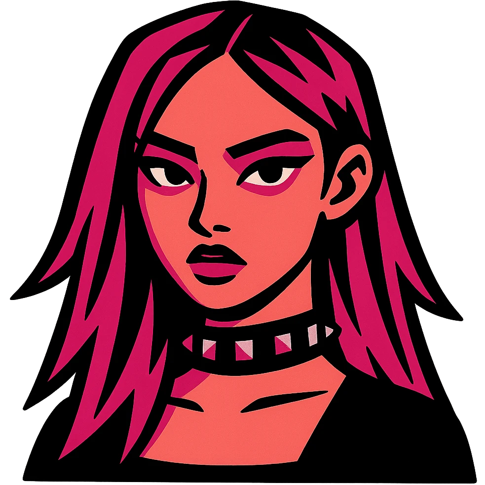 BLACKPINK-inspired gothic choker, no hearts, black and pink, bold and expressive, vibrant toon style emoji