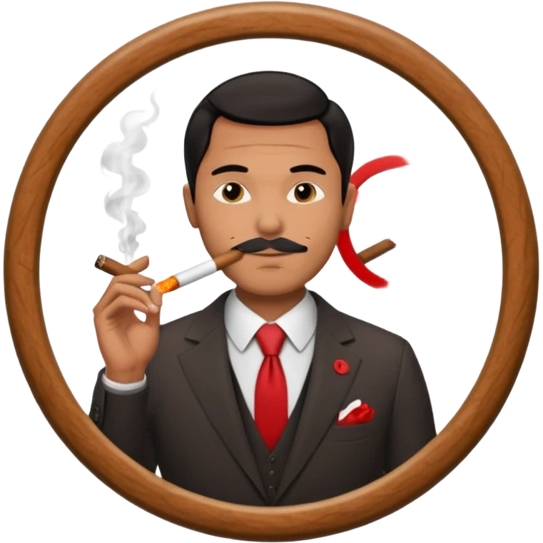 Draw a no smoking sign. Next to it, there is a man in a suit smoking a cigar. emoji