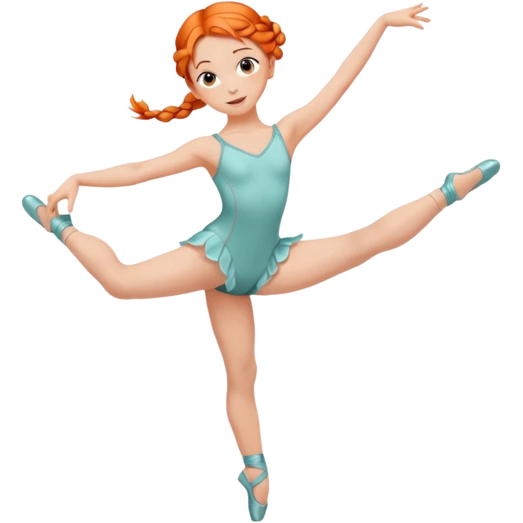 A young dancer with braided orange hair, practicing a gentle arabesque. emoji