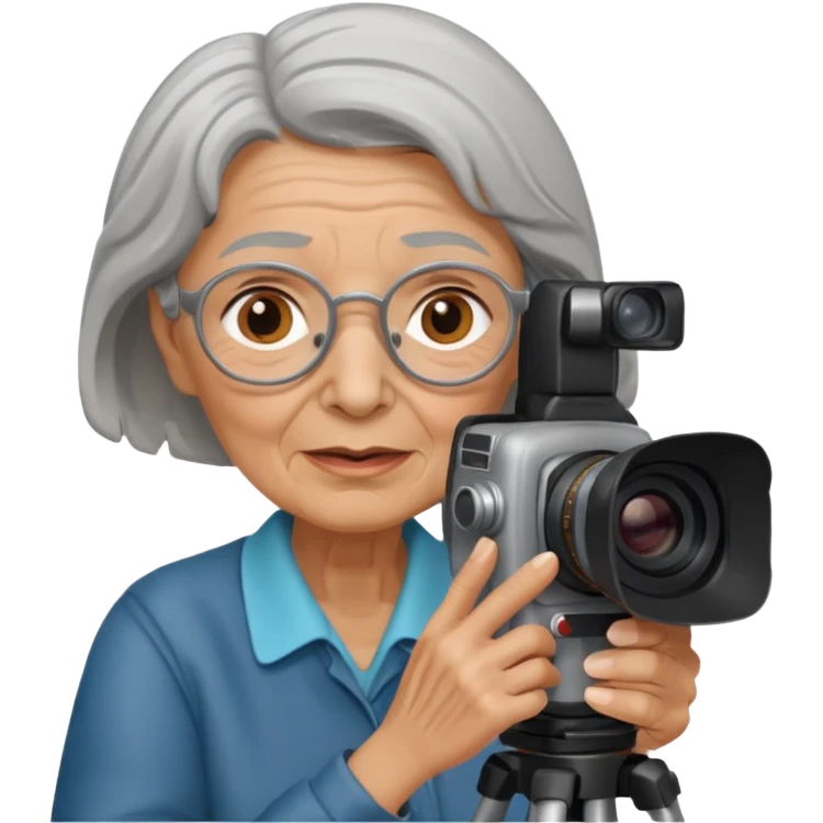 woman cameraman hold a camera, elderly emoji
