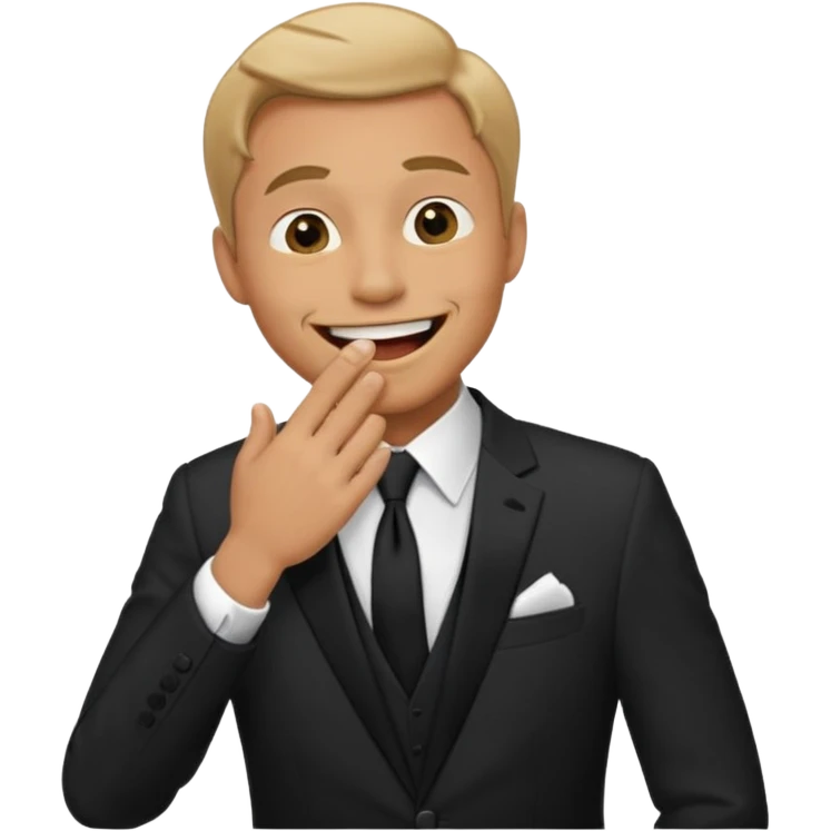 a man in a formal suit laughs, covers his mouth with his hand emoji