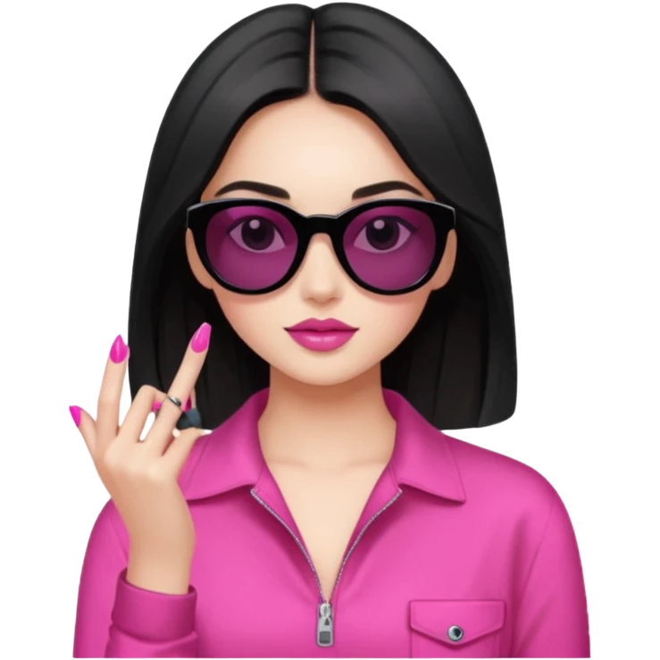 A beautiful girl with black sunglasses and pink nail paint, wearing aesthetic clothes emoji