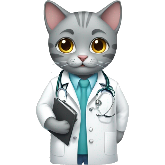 Cute grey cat being a doctor emoji