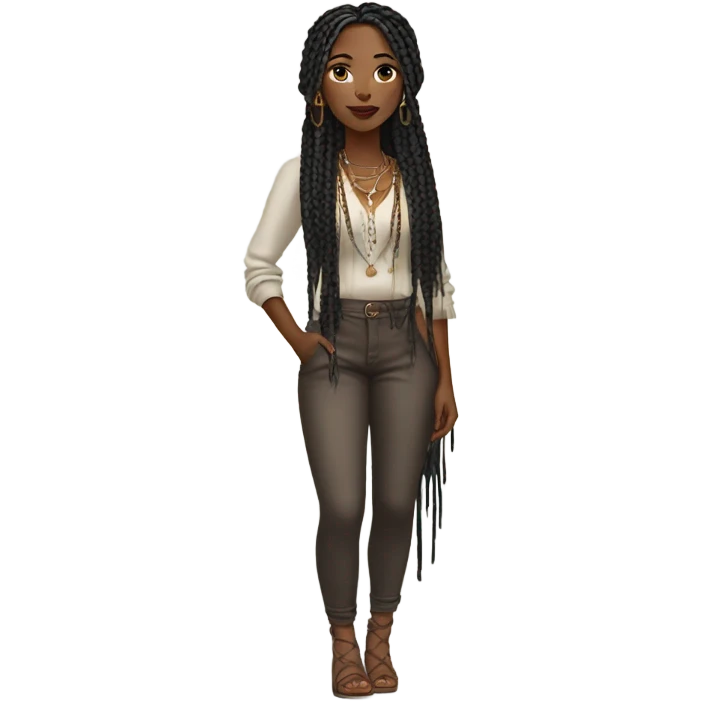 black woman with black boho braids and trendy style emoji