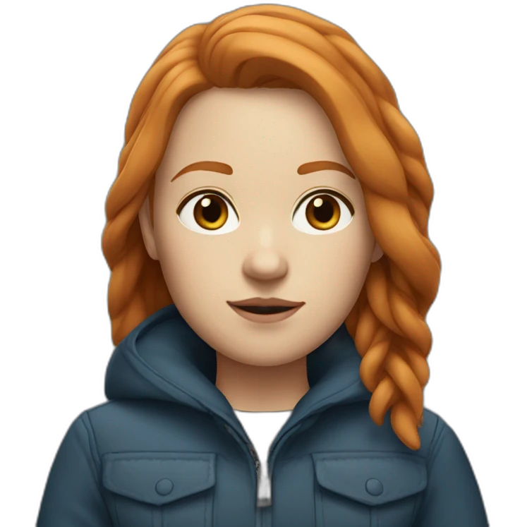 Straight, ginger hair and blue eyes woman with a Canadian jacket emoji
