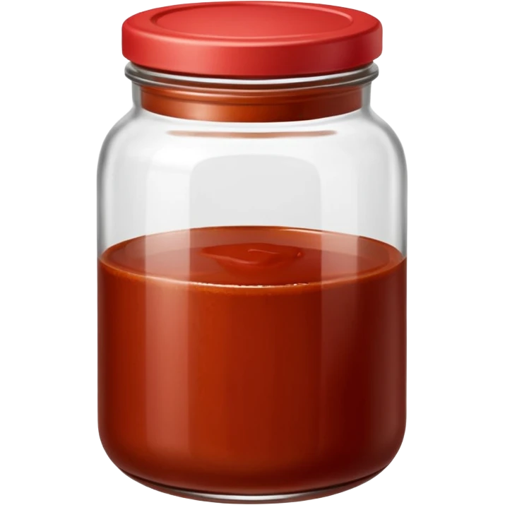 realistic glass jar with enchilada sauce, reddish-brown, smooth thick glossy sauce, visible texture, deep earthy red, simple minimal jar, closed or open lid, no label, no spoon, no garnish, no faces, clean 3D, soft lighting, transparent background, emoji scale emoji