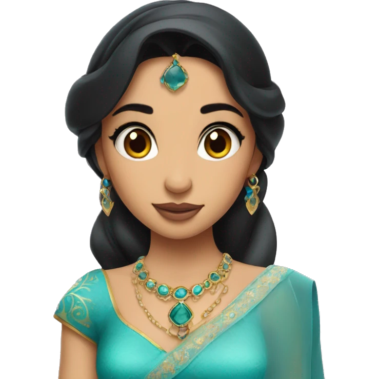 Pakistani girl, dark straight hair, mole on right side of lip, looks like princess jasmine emoji