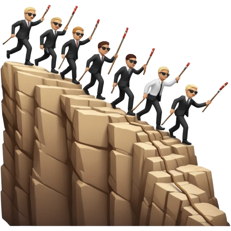 the blind leading the blind off a cliff with seeing canes  emoji