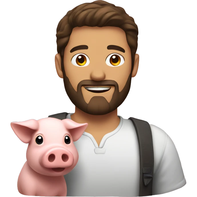 Brunette man with beard holds pig  emoji