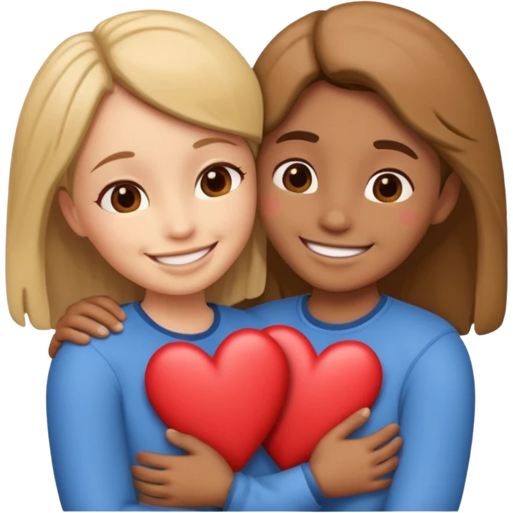 two non descript people hugging with hearts emoji