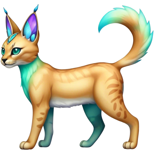 An iridescent transparent luminescent colorful fantasy-lynx-caracal-serval-fakemon-creature-hybrid emoji