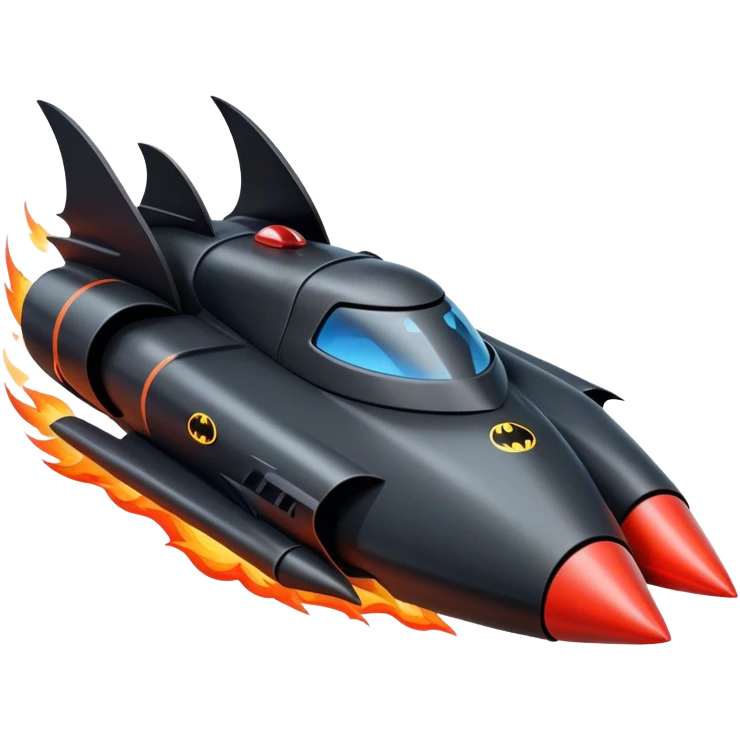 batmobile in rocket ship boom rocket at take-off in fire emoji